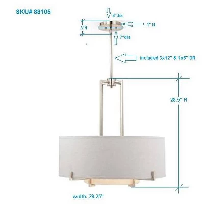 Possini Euro Design Concentric Brushed Nickel Pendant Chandelier 28" Wide Modern White Fabric Drum 4-Light For Dining Room House Foyer Kitchen Island 5 Possini Euro Design Concentric Brushed Nickel Pendant Chandelier 28" Wide Modern White Fabric Drum 4-Light For Dining Room House Foyer Kitchen Island - Image 5