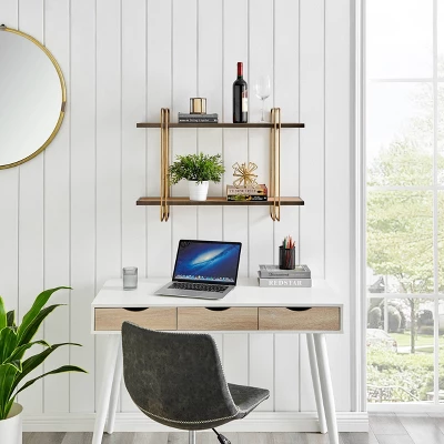 32.3" X 22" 2 Tier Metal And Wood Hanging Bracket Wall Mounted Shelf Gold - Danya B. 3 32.3" X 22" 2 Tier Metal And Wood Hanging Bracket Wall Mounted Shelf Gold - Danya B. - Image 3