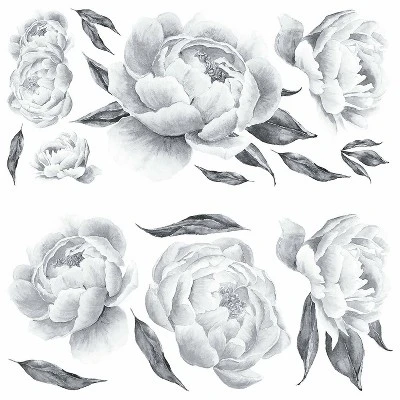 Peonies Peel And Stick Giant Wall Decal Black - RoomMates 1 Peonies Peel And Stick Giant Wall Decal Black - RoomMates