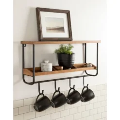 24" X 15" Oddell Wood Wall Shelf With Hooks Rustic Brown - Kate & Laurel All Things Decor -Home Decor Series Store GUEST 7d48de1a 849e 4ff3 be2e 01a4448ccf1c