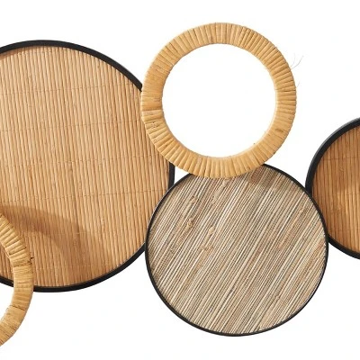 Bamboo Plate Overlapping Circle Wall Decor With Rattan Wreath Brown - Olivia & May 4 Bamboo Plate Overlapping Circle Wall Decor With Rattan Wreath Brown - Olivia & May - Image 4