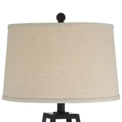 Franklin Iron Works Kacey Industrial Table Lamps 25 1/4" High Set Of 2 Dark Metal With USB LED Nightlight Oatmeal Shade For Bedroom Living Room Desk -Home Decor Series Store GUEST 82199a6c de59 46a1 8874 05e830185739