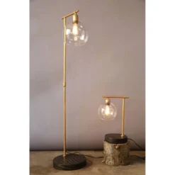 Metal And Wood Floor Lamp With Glass Globe Shade Gold - Storied Home