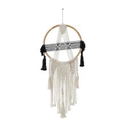 Cotton Macrame Handmade Intricately Weaved Wall Decor With Beaded Fringe Tassels Black - Olivia & May