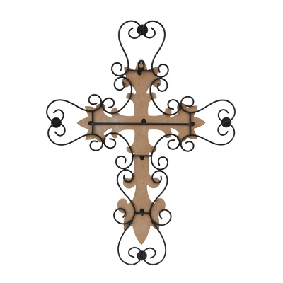 Wood Biblical Carved Cross Wall Decor With Metal Scrollwork - Olivia & May 5 Wood Biblical Carved Cross Wall Decor With Metal Scrollwork - Olivia & May - Image 5