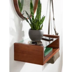 18" X 6" Holt Wood/Glass Decorative Wall Shelf Walnut Brown - Kate & Laurel All Things Decor -Home Decor Series Store GUEST 852eb518 e7d8 4ee3 86e8 743ed94a7275