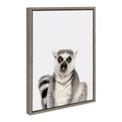 18" X 24" Sylvie Sitting Lemur Tongue Out Framed Canvas Wall Art By Amy Peterson Gray - DesignOvation