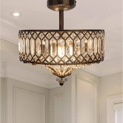15.25" Glass And Metal Tiered Jeweled Semi Flush Mount Ceiling Light - River Of Goods 1 15.25" Glass And Metal Tiered Jeweled Semi Flush Mount Ceiling Light - River Of Goods