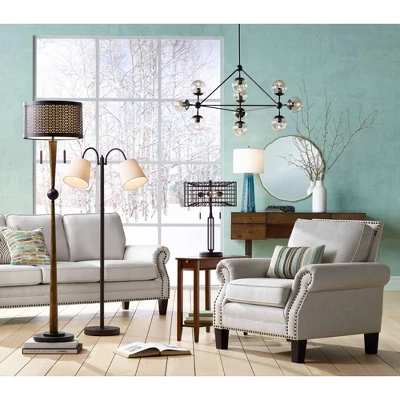 360 Lighting Modern Floor Lamp 56" Tall Dark Bronze Twin Arm Adjustable Gooseneck Neutral Cotton Drum Shade For Living Room Reading Bedroom 8 360 Lighting Modern Floor Lamp 56" Tall Dark Bronze Twin Arm Adjustable Gooseneck Neutral Cotton Drum Shade For Living Room Reading Bedroom - Image 8