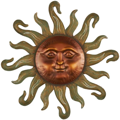 Metal Sun Wall Decor With Smiling Face And Curved Rays Copper - Olivia & May 3 Metal Sun Wall Decor With Smiling Face And Curved Rays Copper - Olivia & May - Image 3