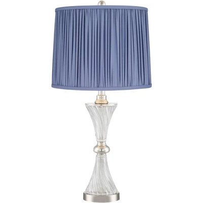 Regency Hill Luca Modern Table Lamps Set Of 2 25 1/2" High Twisted Glass With USB Charging Port Blue Shirred Shade For Bedroom Living Room Desk Office 4 Regency Hill Luca Modern Table Lamps Set Of 2 25 1/2" High Twisted Glass With USB Charging Port Blue Shirred Shade For Bedroom Living Room Desk Office - Image 4