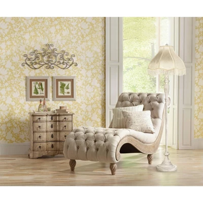 360 Lighting Vintage Shabby Chic Floor Lamp 60" Tall Antique White Cream Scallop Fabric Dome Shade Fringe For Living Room Reading Bedroom 7 360 Lighting Vintage Shabby Chic Floor Lamp 60" Tall Antique White Cream Scallop Fabric Dome Shade Fringe For Living Room Reading Bedroom - Image 7