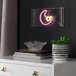 11.8" Moon Contemporary Glam Acrylic Box Pendant (Includes LED Light Bulb) Neon Pink/Yellow - JONATHAN Y -Home Decor Series Store GUEST 8b4e4da4 f081 4acb 80b3 1bb34bf63ff3