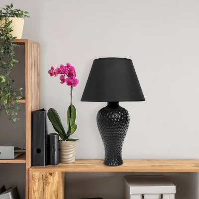 20.08" Traditional Ceramic Texture Imprint Winding Table Desk Lamp With Matching Fabric Shade Black - Creekwood Home 4 20.08" Traditional Ceramic Texture Imprint Winding Table Desk Lamp With Matching Fabric Shade Black - Creekwood Home - Image 4