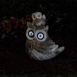 15" Solar Owls LED Light Magnesium Oxide Statue Brown - Alpine Corporation -Home Decor Series Store GUEST 8c9cf27b f949 40be a635 92434871558c