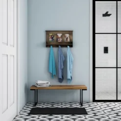 Wall Shelf And Picture Collage With Ledge And 3 Hanging Hooks- Photo Frame Decor Shelving With Rustic Wood Look, Holds 4x6 Pictures By Hastings Home -Home Decor Series Store GUEST 8cd1531b 5f3d 41b8 92d1 892621ced409