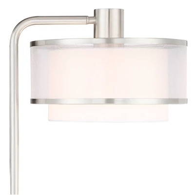 Possini Euro Design Modern Floor Lamps 60" Tall Set Of 2 With Tray Table USB Port Nickel Silver Organza White Linen Shades For Living Room 4 Possini Euro Design Modern Floor Lamps 60" Tall Set Of 2 With Tray Table USB Port Nickel Silver Organza White Linen Shades For Living Room - Image 4