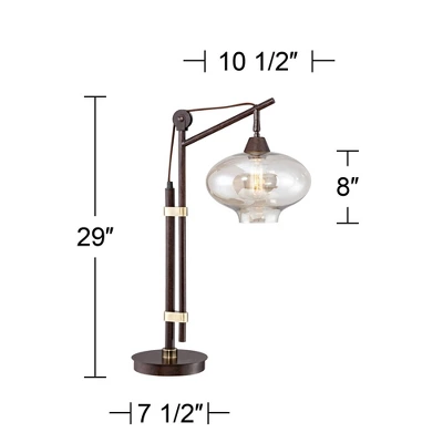 Franklin Iron Works Calyx Modern Industrial Desk Lamp 29" Tall Bronze Brown Cognac Glass Dome Shade For Bedroom Living Room Bedside Nightstand Office 6 Franklin Iron Works Calyx Modern Industrial Desk Lamp 29" Tall Bronze Brown Cognac Glass Dome Shade For Bedroom Living Room Bedside Nightstand Office - Image 6