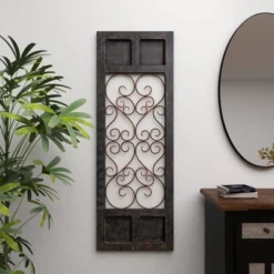 Traditional Wood Scroll Window Inspired Wall Decor With Metal Scrollwork Relief Brown - Olivia & May -Home Decor Series Store GUEST 8f3eae4d f386 40ad 9019 c449358d2916