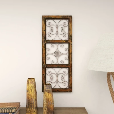 36" X 14" Wood Scroll Window Inspired Wall Decor With Metal Scrollwork Relief Brown - Olivia & May 14 36" X 14" Wood Scroll Window Inspired Wall Decor With Metal Scrollwork Relief Brown - Olivia & May - Image 14