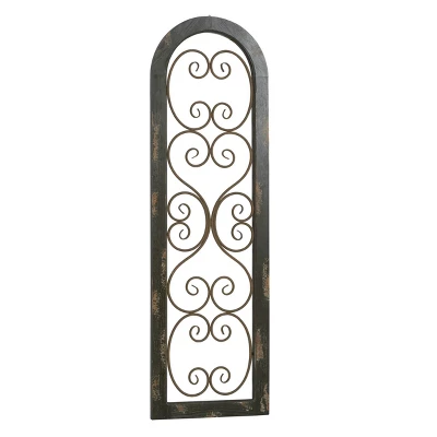 Wood Scroll Arched Window Inspired Wall Decor With Metal Scrollwork Relief Brown - Olivia & May 6 Wood Scroll Arched Window Inspired Wall Decor With Metal Scrollwork Relief Brown - Olivia & May - Image 6