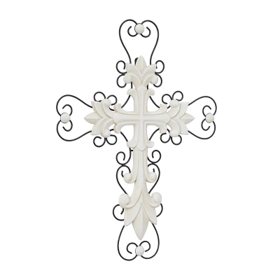 Wood Biblical Carved Cross Wall Decor With Metal Scrollwork - Olivia & May 4 Wood Biblical Carved Cross Wall Decor With Metal Scrollwork - Olivia & May - Image 4