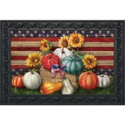 Briarwood Lane Patriotic Pumpkins Autumn Doormat Sunflowers Indoor / Outdoor 30" X 18"