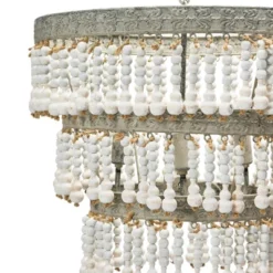 3-Tier Round Metal Chandelier With 3 Lights And Hanging Wood Beads Cream - Storied Home -Home Decor Series Store GUEST 925809b9 20be 4acd 8d3c aaced1ead81c