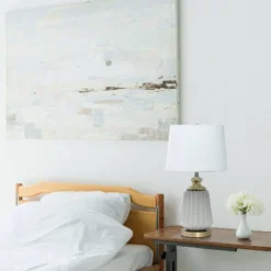 25" Classic Fluted Ceramic/Metal Table Lamp With Fabric Shade Gray/White - Lalia Home -Home Decor Series Store GUEST 94eaca27 0101 49c5 a166 1ce3b0b6337f