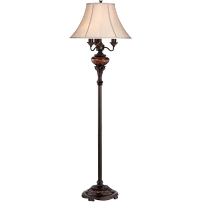Barnes And Ivy Traditional Floor Lamp 4-Light 63" Tall Lush Bronze Tortoise Glass Font Bell Shade For Living Room Reading Bedroom Office 6 Barnes And Ivy Traditional Floor Lamp 4-Light 63" Tall Lush Bronze Tortoise Glass Font Bell Shade For Living Room Reading Bedroom Office - Image 6