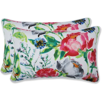 Floral Mania 2pc Rectangular Outdoor Throw Pillow Set Pink - Pillow Perfect 5 Floral Mania 2pc Rectangular Outdoor Throw Pillow Set Pink - Pillow Perfect - Image 5