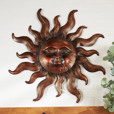 Metal Sun Wall Decor With Smiling Face And Curved Rays Copper - Olivia & May 7 Metal Sun Wall Decor With Smiling Face And Curved Rays Copper - Olivia & May - Image 7