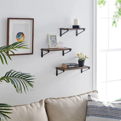 3pc Capri Wall Shelf Set With Brackets Black/Rustic - Danya B. 2 3pc Capri Wall Shelf Set With Brackets Black/Rustic - Danya B. - Image 2