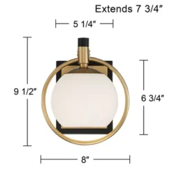 Possini Euro Design Carlyn Modern Wall Light Sconce Warm Brass Black Hardwire 8" Fixture Milky White Globe Glass For Bedroom Bathroom Vanity Reading -Home Decor Series Store GUEST 9fb287dc d23f 4735 9113 98b1bac59b70