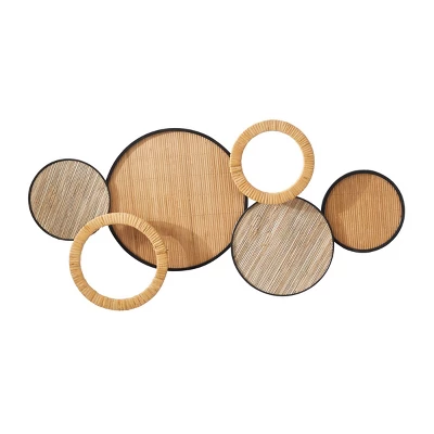 Bamboo Plate Overlapping Circle Wall Decor With Rattan Wreath Brown - Olivia & May 2 Bamboo Plate Overlapping Circle Wall Decor With Rattan Wreath Brown - Olivia & May - Image 2