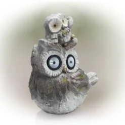 15" Solar Owls LED Light Magnesium Oxide Statue Brown - Alpine Corporation -Home Decor Series Store GUEST a0e9f358 9959 4f04 8e75 ae4589dc8449