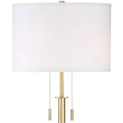 Possini Euro Design Encino Modern Tripod Floor Lamp Standing 60" Tall Brass Gold Metal Off White Fabric Drum Shade For Living Room Bedroom Office Home 2 Possini Euro Design Encino Modern Tripod Floor Lamp Standing 60" Tall Brass Gold Metal Off White Fabric Drum Shade For Living Room Bedroom Office Home - Image 2