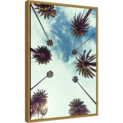 16" X 23" Palm Sky 2 By Design Fabrikken Framed Canvas Wall Art - Amanti Art