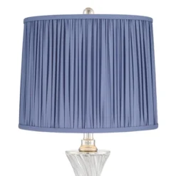 Regency Hill Luca Modern Table Lamps Set Of 2 25 1/2" High Twisted Glass With USB Charging Port Blue Shirred Shade For Bedroom Living Room Desk Office