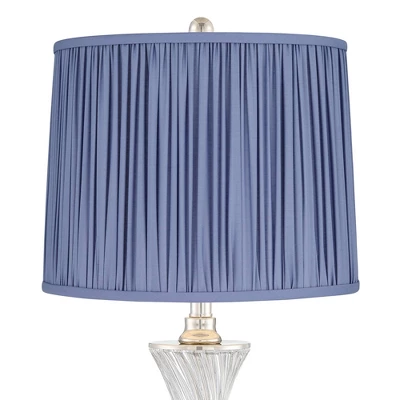 Regency Hill Luca Modern Table Lamps Set Of 2 25 1/2" High Twisted Glass With USB Charging Port Blue Shirred Shade For Bedroom Living Room Desk Office 1 Regency Hill Luca Modern Table Lamps Set Of 2 25 1/2" High Twisted Glass With USB Charging Port Blue Shirred Shade For Bedroom Living Room Desk Office