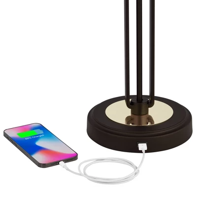 Franklin Iron Works Javier Industrial Table Lamp 24 1/2" High Bronze With USB Charging Port White Drum Shade For Bedroom Living Room Bedside Home Desk 3 Franklin Iron Works Javier Industrial Table Lamp 24 1/2" High Bronze With USB Charging Port White Drum Shade For Bedroom Living Room Bedside Home Desk - Image 3