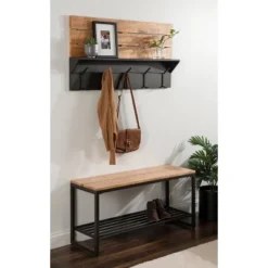 42" X 22" Samuels Decorative Wall Shelf With Hooks Rustic Brown/Black - Kate & Laurel All Things Decor -Home Decor Series Store GUEST a59be970 a877 44ae a9de 0f734b810b58