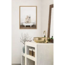 18" X 24" Sylvie Mother Baby Polar Bear Bath Framed Canvas By Amy Peterson Natural - Kate & Laurel All Things Decor -Home Decor Series Store GUEST a65fa67c 2f87 437d 9695 d22c07ee649d
