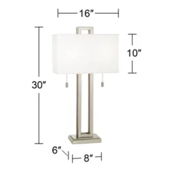 Possini Euro Design Modern Table Lamps 30" Tall Set Of 2 Brushed Nickel Open Rectangular White Box Shade For Living Room Family Bedroom -Home Decor Series Store GUEST a7b9d08f 87b9 4f60 9901 694201dc2d83