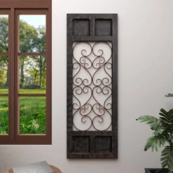 Traditional Wood Scroll Window Inspired Wall Decor With Metal Scrollwork Relief Brown - Olivia & May -Home Decor Series Store GUEST a960a202 b20b 4059 a81e a2d416662448