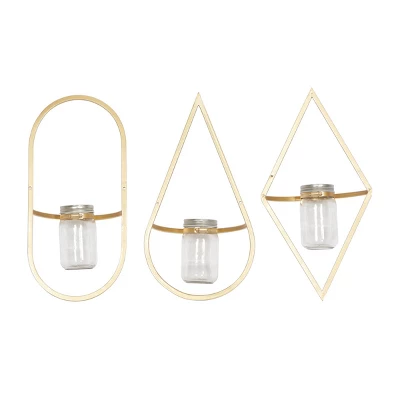 Metal Geometric Wall Decor With Glass Holder Set Of 3 Gold - CosmoLiving By Cosmopolitan 4 Metal Geometric Wall Decor With Glass Holder Set Of 3 Gold - CosmoLiving By Cosmopolitan - Image 4