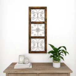 36" X 14" Wood Scroll Window Inspired Wall Decor With Metal Scrollwork Relief Brown - Olivia & May 22 36" X 14" Wood Scroll Window Inspired Wall Decor With Metal Scrollwork Relief Brown - Olivia & May -Home Decor Series Store GUEST ad6906a6 98d4 4c02 8c19 228620b3fea7