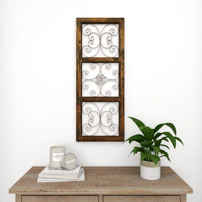 36" X 14" Wood Scroll Window Inspired Wall Decor With Metal Scrollwork Relief Brown - Olivia & May 8 36" X 14" Wood Scroll Window Inspired Wall Decor With Metal Scrollwork Relief Brown - Olivia & May - Image 8