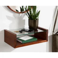 18" X 6" Holt Wood/Glass Decorative Wall Shelf Walnut Brown - Kate & Laurel All Things Decor -Home Decor Series Store GUEST b028d542 02e3 4fe6 bb5d d8bc28831e23