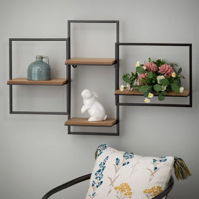 Sullivans Quadrate Open Wood Wall Shelf 20"H Black 2 Sullivans Quadrate Open Wood Wall Shelf 20"H Black - Image 2